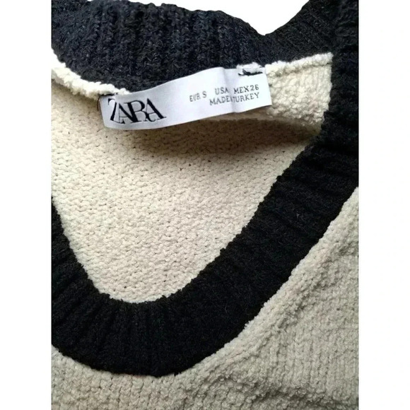ZARA Cream & Black CONTRAST TRIM CROPPED KNITTED VEST - Picture 8 of 12